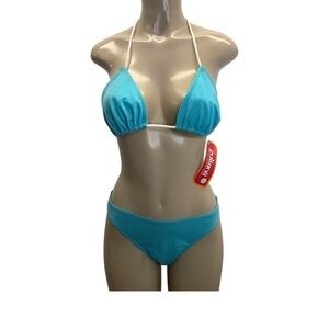 Zuliana Size Large Teal & White Full Coverage Bikini Set. New With Tags.